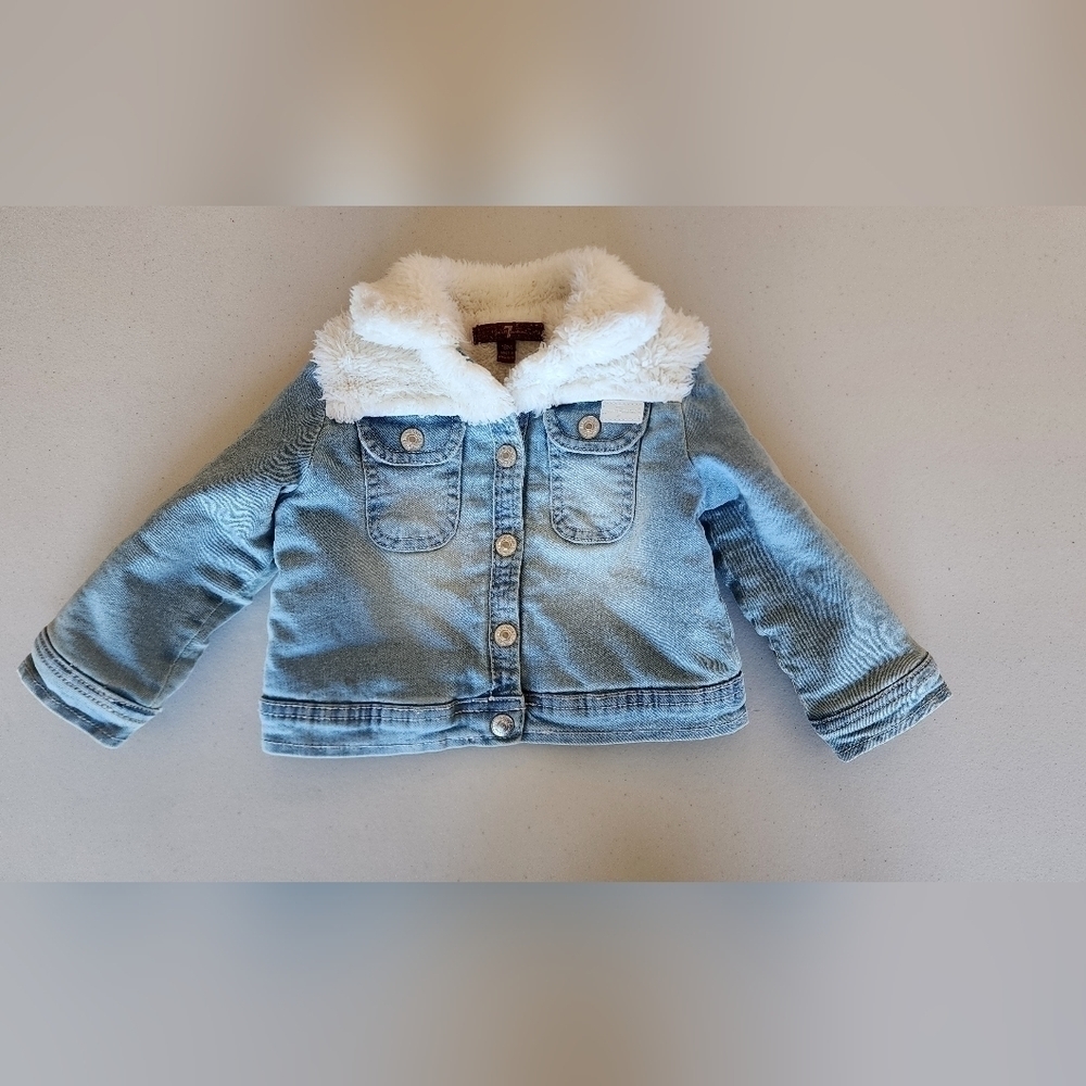 7 for all mankind denim teddy bear sherpa outerwear baby jacket size 18months.